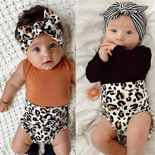 Newborn Infant Baby Girl Leopard Clothes Tops Romper Short Pants Outfit