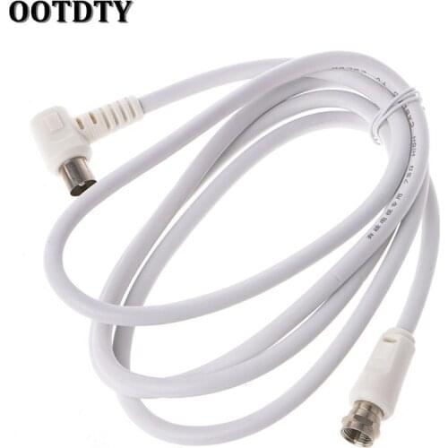 OOTDTY White 6.6ft 9.5mm 90 Degrees Male to F type Male Coaxial TV Satellite Antenna Cable