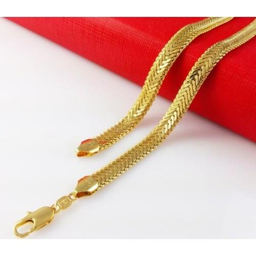 Wholesale factory price Brass Length: 50CM 6MM 24k Gold Snake Chain Necklaces Mens Jewelry Fashion Accessories