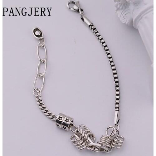 PANGJERY 925 Sterling Silver Star Bracelets for Women INS Fashion Punk Hiphop Rock Circle Combination Party Fine Jewelry Gifts
