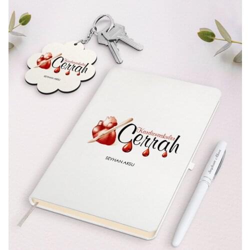 Personalized Kardiovaskuler Surgeon White Notebook Pen and Keychain Gift Seti-2 Reliable Quality Gift Casual Design Moment