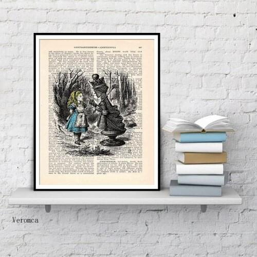 Alice In Wonderland Posters Wall Art Book Page Dictionary Print Wall Decor Painting On Canvas Vintage Picture for Home No Frame