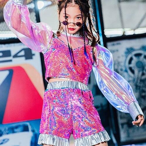 Sequins Girl Sets Cheerleader Uniform Designer Clothes Performance Costume Pink Jazz Dancer Outfit Festival Clothing DL7755