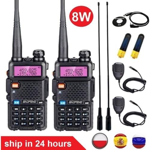 2PCS BAOFENG UV 5R 8W Powerfu Walkie Talkie Ham Radio Transceiver VHF UHF UV-5R Amateur CB Radio Station Long Range 10KM Hunting