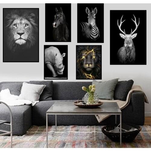 Poster Canvas Painting Animal Wall Art Lion Elephant Deer Zebra Mural Childrens Room Living Home Decoration