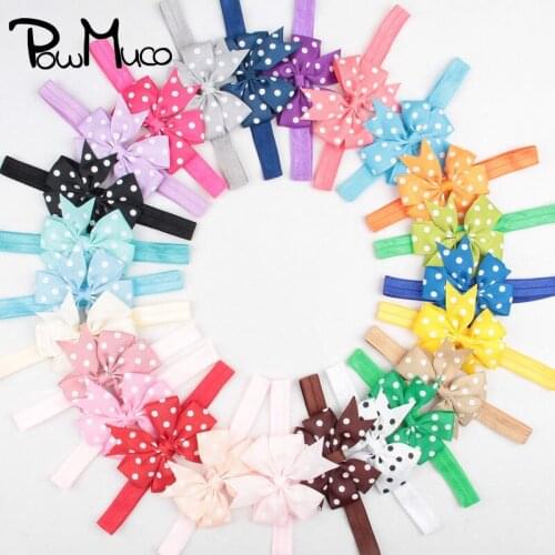Powmuco 10pcs/lot Handmade Dovetail Dots Bows Children Hairband Grosgrain Ribbon Bowknot Baby Headband Fashion Outdoor Headwear