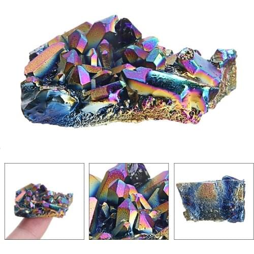 1pc Rainbow Titanium Cluster Natural Quartz Crystal Mineral Healing Stone For Home Decors Supplies