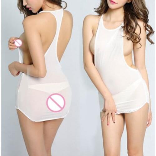 Sexy Ice Silk See Through Micro Mini Dress Sleeveless Bodycon Clubwear Dress