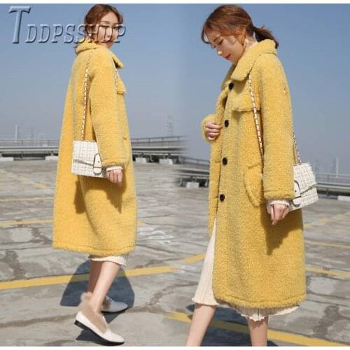 Loose Lamb Faux Fur Coats Single Breasted Thicken Warm Fashion Female Overcoat