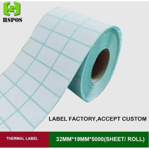 Thermal printer paper 32mmx19mm 5000pcs one roll triplex row self adhesive blank sticker barcode label can be custom logo