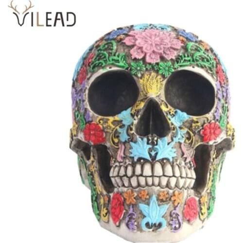 VILEAD Creative 1:1 Colorful Skull Ornaments Halloween Party Figurines Home Decorations Medical Model Room Interial Statue Gift