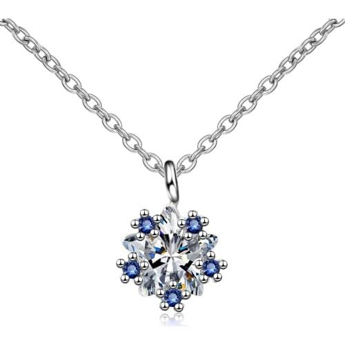 New Simple White Blue Cubic Zircon Pendant Necklace Women Silver 925 Jewelry Korean Short Chokers Necklaces for Girl Gift
