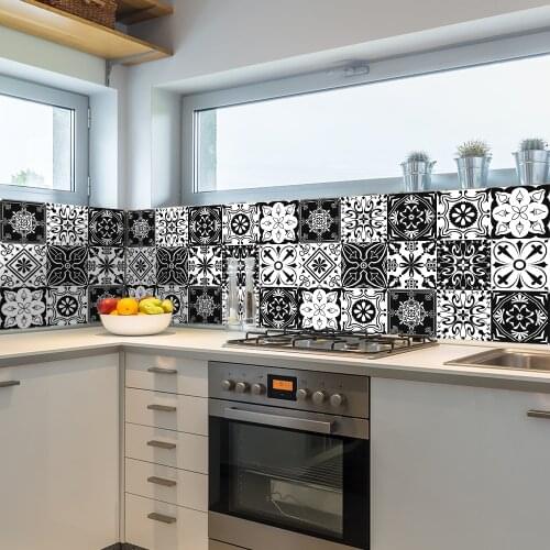 10pcs Black & White Matte Surface Tiles Sticker Transfers Covers for Kitchen Bathroom Wardrobe Floor Peel & Stick Wallpaper
