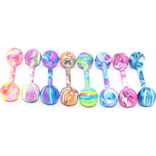 100pcs Body Jewelry Piercing Tongue Bar Ring Barbells Nipple Bar 14G~1.6mmx16mmx6/6mmNew Trip Colors Free shippment