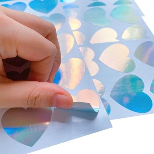 1000Pcs wholesale sealing sticker Laser Silver Love Heart Blank Stickers Heart Rainbow round diy Baking waterproof 3.5CM
