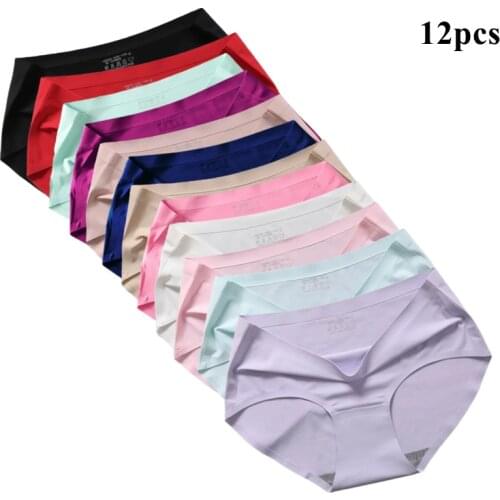 12Pcs Women Seamless Panties Womens Solid Silk Panties Girl Skin Briefs Female Underwear Lady Briefs Woman Knickers Underpant