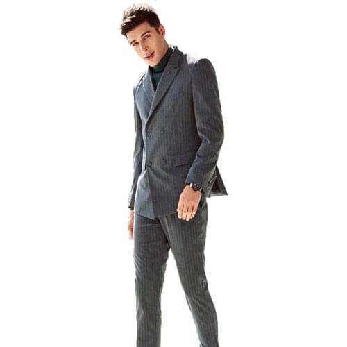 2020 Two Pieces Suit Stylish High Quality Grey Stripe Mens Clothes Suits For Best Man Wedding And Business( Jacket+Pants)