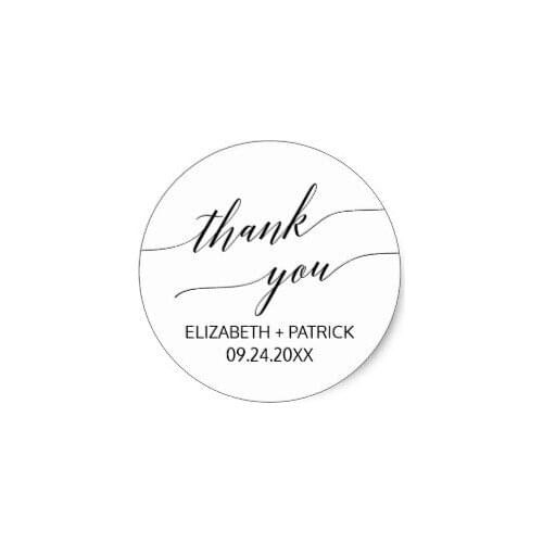 3.8cm Elegant White & Black Calligraphy Thank You Favor Classic Round Sticker