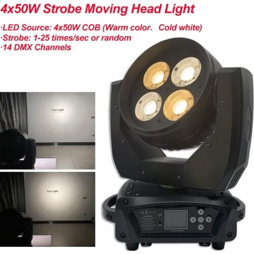 4x50W COB Moving Head Dj Light Wash Strobe Effect Warm Color Cold White Stage Beam Lights Dmx512 for DJ Club Disco Party