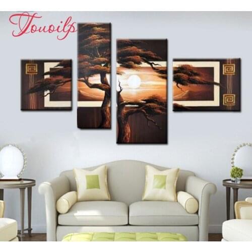 4pcs,Full square diy Diamond Painting Stitch Cross Kiss black brown tree,5D Diamond Embroidery,diamond Mosaic stickers,wall art