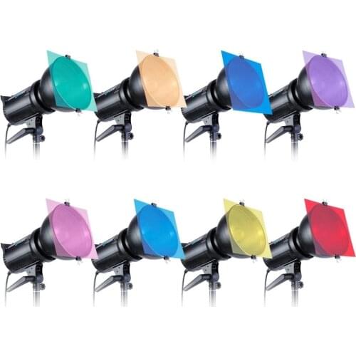 8Pcs/Set 30cm 8Color Flash Speedlite Gel Filter for Strobe Light Photography Flash Studio Lighting Transparent Flash Diffuser
