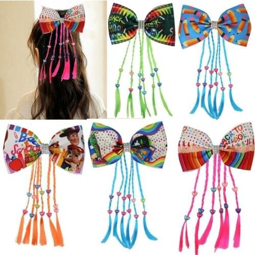 BACK TO SCHOOL Hair bow with chlip Kid Elastic Hair Band Hair Accessories Kids Wig Headband Girls Twist Braid Rope Headdress