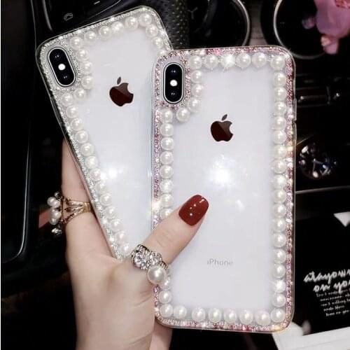 Glitter Pearl Clear Transparent Soft Silicon phone Case for apple iphone 7 8 X XS XR MAX 11 Pro Plus SE 12 bling diamond cover