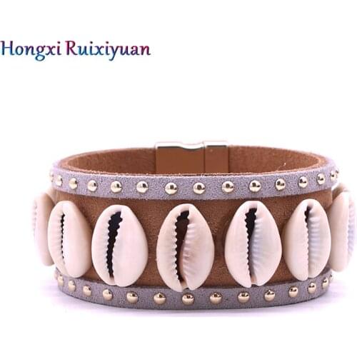 Shell bracelet fashion simple style leather bracelets for women natural conch magnetic buckle friendship bracelet 2019