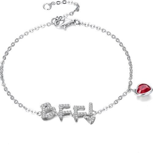 SILVERHOO S925 Sterling Silver Letter Bracelet Women Red Crystal Heart-shape Bracelet Chain Ladies Wedding Elegant Fine Jewelry