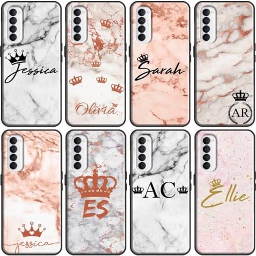PERSONALISED MARBLE CROWN INITIALS NAME Cover For OnePlus 8 Pro 9 Pro 9R Nord 8T Case For Realme 6 7 8 Pro Q3 GT Neo C3 C15 C21