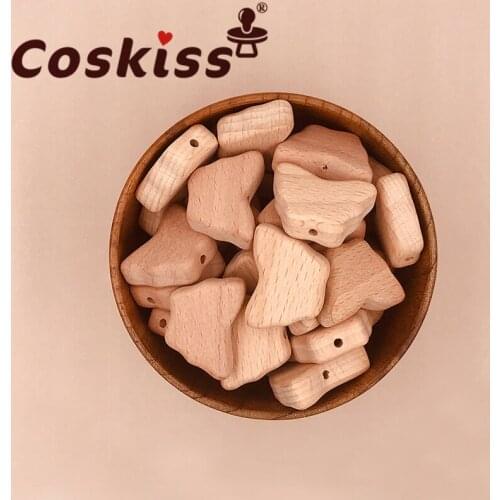 Coskiss 100pcs Food Grade Wood Bead Beech Wooden Clouds Animal Beads DIY Teething Nursing Mom Necklace jewelry Making Teethers