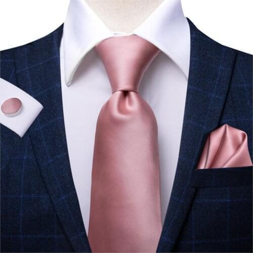 Hi-Tie Mens Tie Coral Solid Wedding for Men Gifts for Men Luxury Silk Necktie Rose Pink Hanky Cufflinks Set Formal Dress Tie
