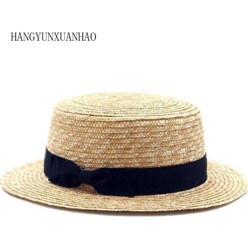 HANGYUNXUANHAO Women Summer Beach Sun hats 2019 Brand New Straw Hat Bone Feminino Straw Hats Wide Brim Flat Top Hat