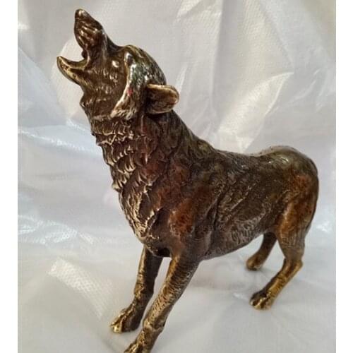 China ancient fine carving brass coffee Wild Animal Statue gift (Wolf)
