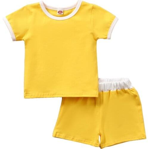 Kids Boys Girls 2-piece Outfit Set Summer Baby Casual Short Sleeve Solid Color T-shirts Tops+Shorts Set for Children Baby Girls