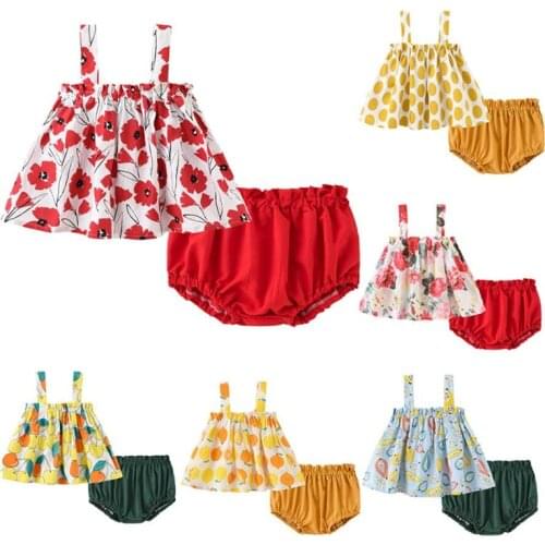 Cute 1-5Years Kid Newborn Baby Girls Floral Sleeveless Tank Tok + Mini Shorts Outfits 2pcs Lemon Print Clothing Set