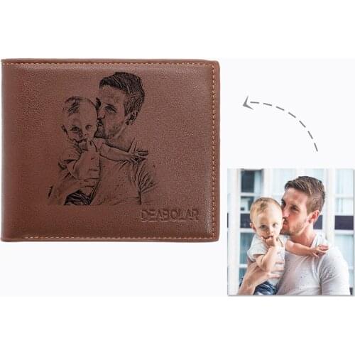Unique Custom Family Baby Photo Men Wallet PU Leather Purse Engrave Wish Exclusive Dad Short Pet Wallet Christmas Gifts Husband