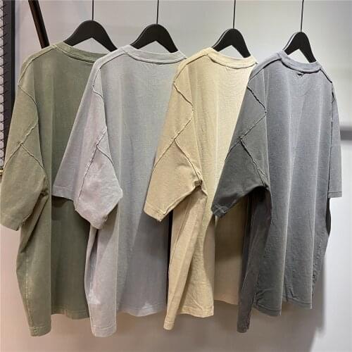 Summer Washed Heavy Cotton Raglan T-Shirt Oversize Short Sleeve Paneled Tee Hip Hop Streetwear Five Colors