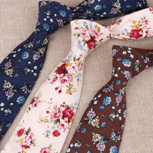 Linbaiway 6.5cm Cotton Floral Print Necktie Ties for Mens Narrow Business Casual Skinny Neckwear Cravate Homme Custom Logo