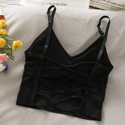 Women Camisole Fashion Solid Color Backless Tank Top Summer New V-neck Vest with Chest Pad 2021