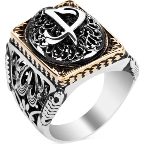 Vintage Handmade Silver Men Ring Arabic Letter Alif and Vav Motif Ring 925 Sterling Silver Detailed Silver Turkish Jewelry
