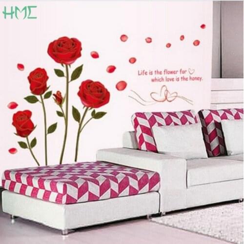 New Arrival 120x75cm Red Rose Wall Stickers Vinyl Wall Stickers Home Living Room Bedroom Hotel Office Decoration Wall Stickers