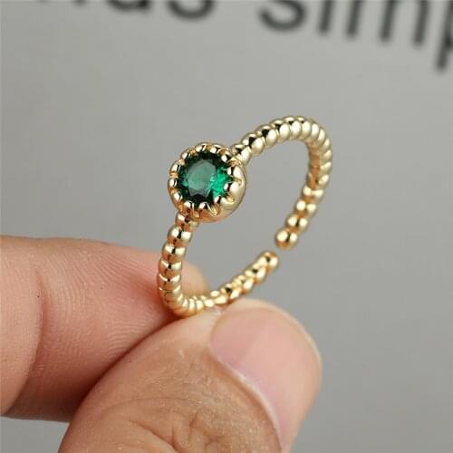 Charm Round Small Stone Ring Blue Crystal Green Zircon Opening Ring Simple Fashion Gold Color Engagement Rings For Women Jewelry