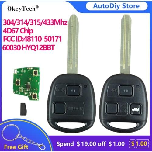OkeyTech 2/3 Button 304/314/315/433Mhz 4D67Chip Remote Key For Toyota Camry Prado Corolla Avensis Tarago 120 RAV4 Kluge HYQ12BBT