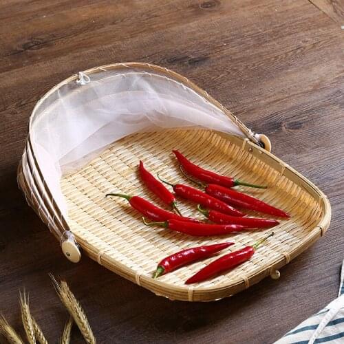 Hand Woven Food Serving Tent Basket Tray Fruit Outdoor Bamboo Insect Cover Basket Dustpan Net Tool Picnic Storage Tent Newest