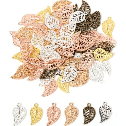 50pcs 17x9mm Tree Leaf Charms Pendants Earrings Necklace Bracelet Anklet Accessories for Jewelry Making Findings Wholesale DIY