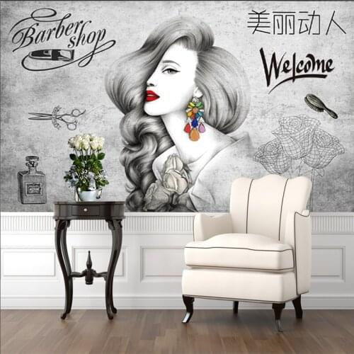 Custom Size Text Barber Shop Retro Industrial Style Decor Wall Paper 3D Beauty Salon Hair Salon Background Mural Wallpaper 3D