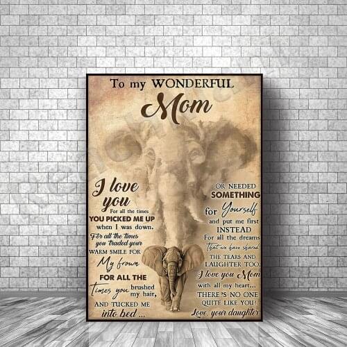Elephant Mom And Daughter Poster Mothers Day Gifts To My Wonderful Mom From Daughter Poster Wall Art Print Home Living Decor Po
