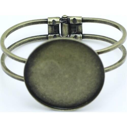 Blank Bangle Findings with Strong Round Bezel Cameo Cabochons Bases Cuff Spring Bangle Bracelet DIY Settings Antique Bronze tone