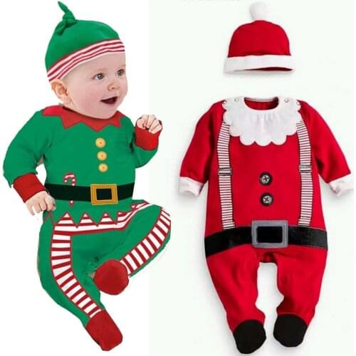 RP-021Unisex Newborn Infant Baby Boys Girl Christmas Xmas Clothes Romper Hat Outfit Costume Toddler Cartoon Kids Clothes Sets